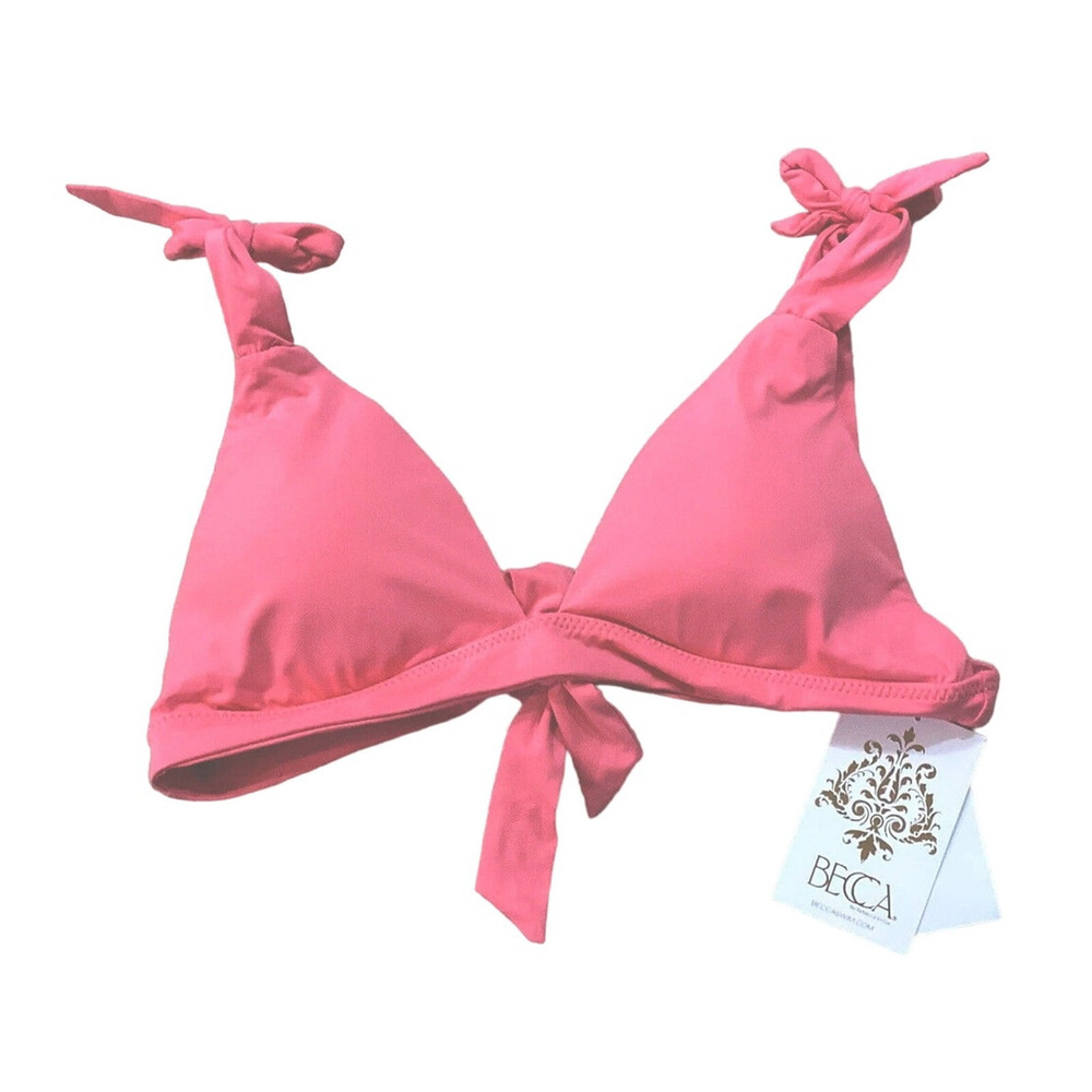 NWT Becca by Rebecca Virtue Bikini Top Women's Sz M Pink Self Ties